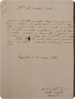 Lettera di Cirillo Beretta, farmacista,10 maggio 1818